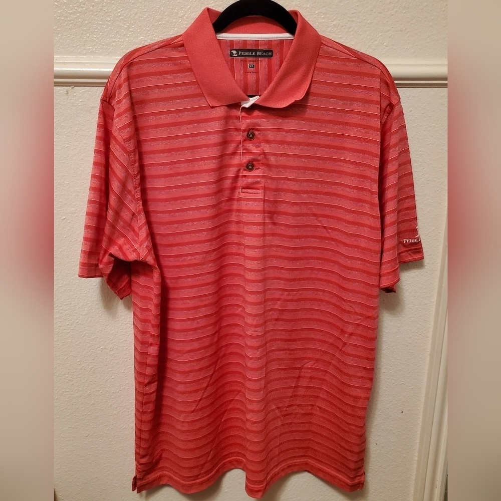 Pebble Beach Shirt Men XL Golf Polo Red Striped Active Collared Logo Course
